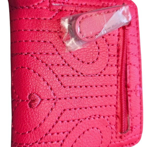 Betsey Johnson Pink/Red Stiched Heart Embossed Wallet. New Without Tags. - Picture 3 of 7